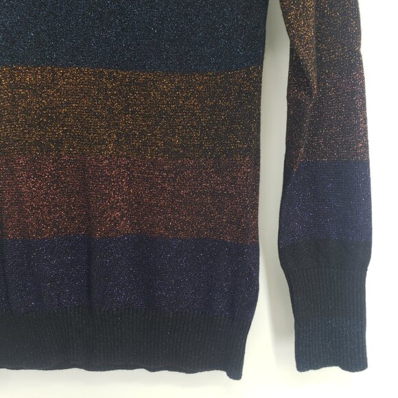 3/$25 Express Metallic Striped Sweater M V Neck Pullover Multicolor Black - Picture 5 of 7